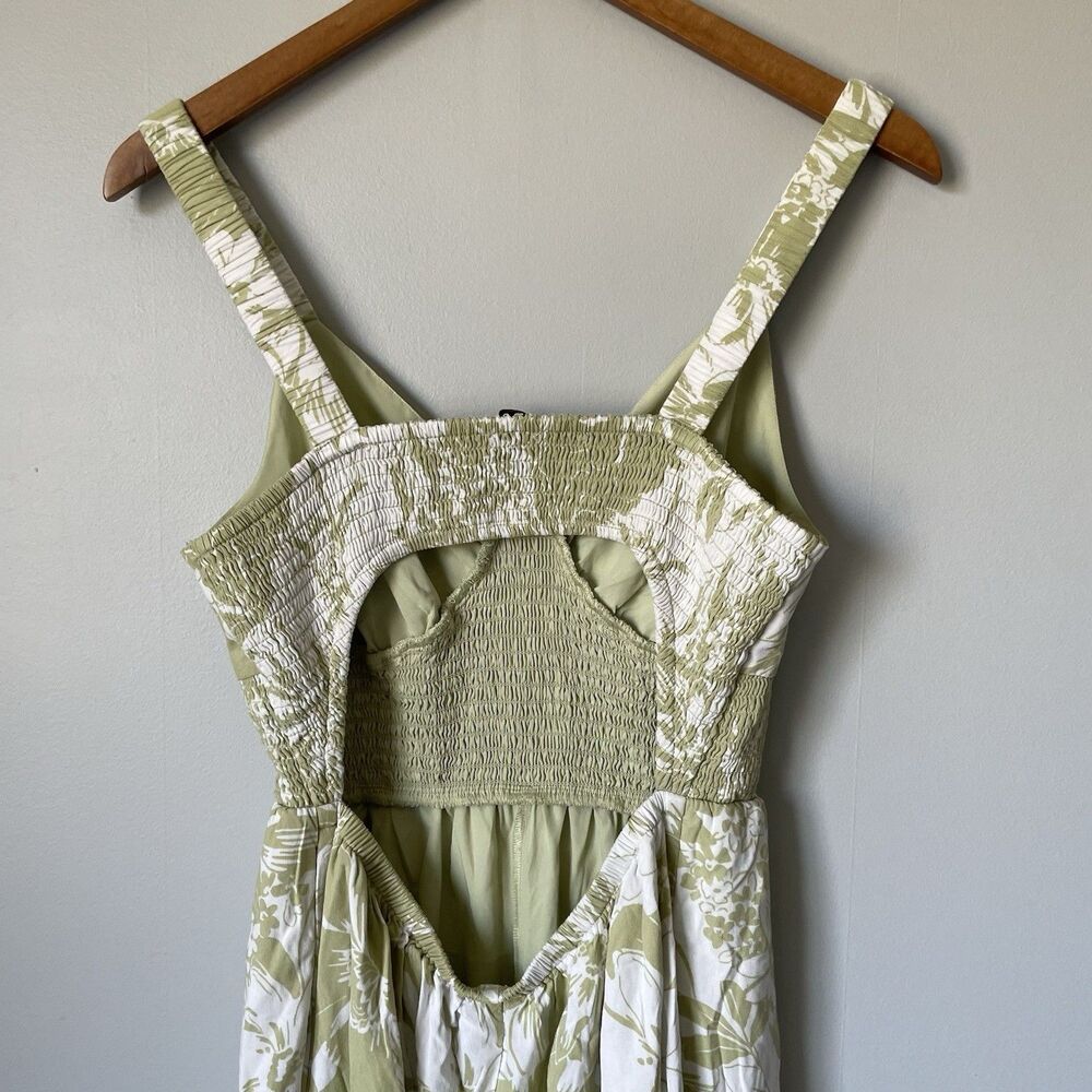 American Eagle Jumpsuit Tropical Floral Print Green White Backless Women's Large - Picture 4 of 13